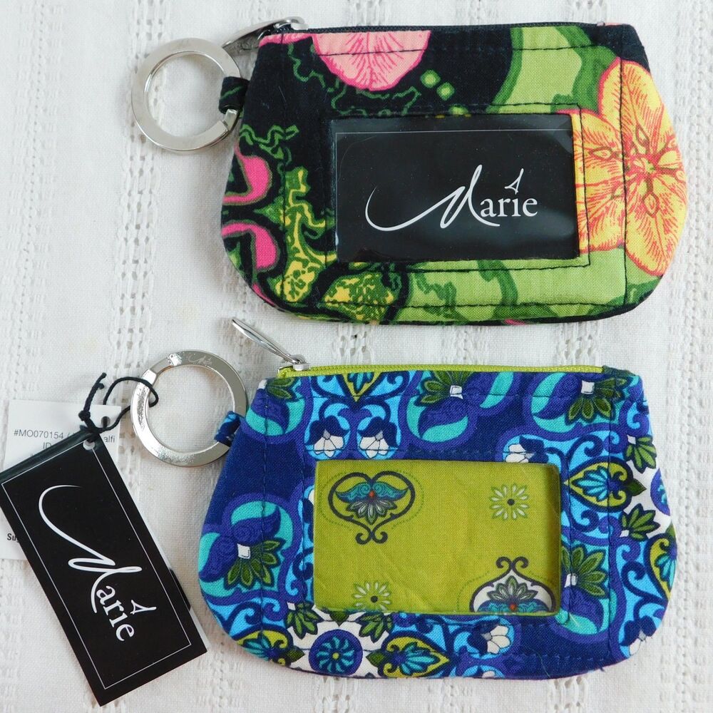 Marie By Giftcraft ID Wallet  Zip Coin Purse Lot of 2 Cotton Boho Floral NEW NWT